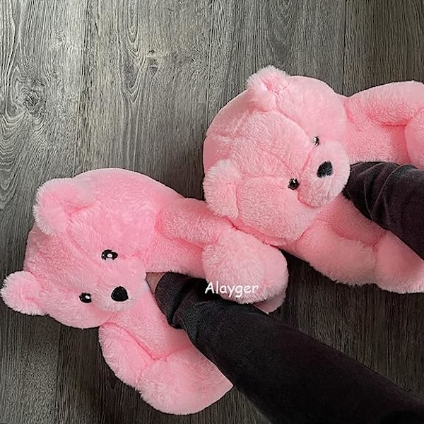 Teddy Bear Tofflor för kvinnor Hem Inomhus Mjuk Halkfri Söt Vinter Varma Golv Skor Tofflor Tecknad