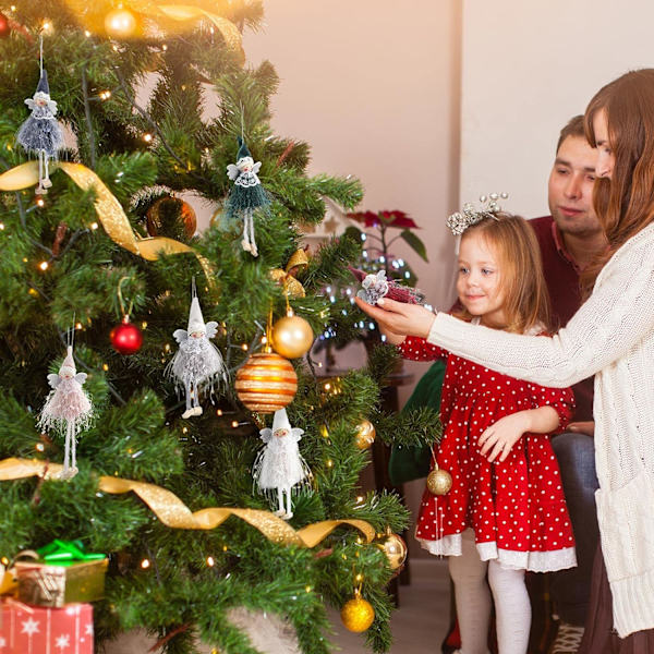 6 Stykker Juledukke Hængepynt Juletræ Plys Ornamenter Søde Juleengle Dekorationer Engel Dukke Vedhæng Håndværk til Jul, Gran