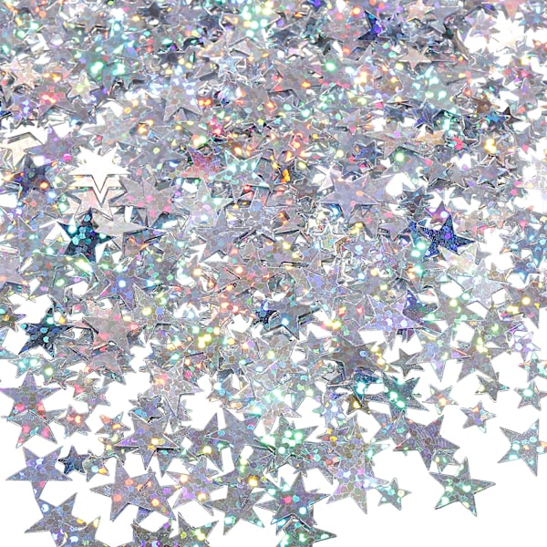 120g Tähtivärinen paperi Flash Star Pöytä Värillinen paperi Metallifolio Tähdet Juhliin Häihin Festivaalikoristeluun (Flash Hopea, 10mm ja 6mm)