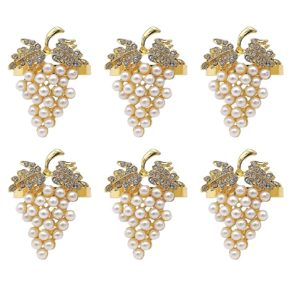 12-pack servettspänne Chic Slitstark Metal Fake Pearl Grape Servettringar för banketter (imitation guld)