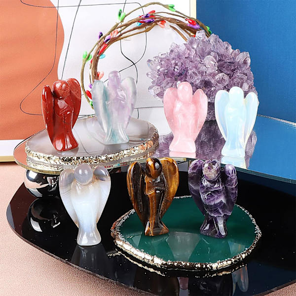 Skyddsängel Healing Kristall Figurine 2 Inch snidade Opalit Ädelsten Fick ängel Staty Healing Stone för heminredning Vardagsrum Sovrum