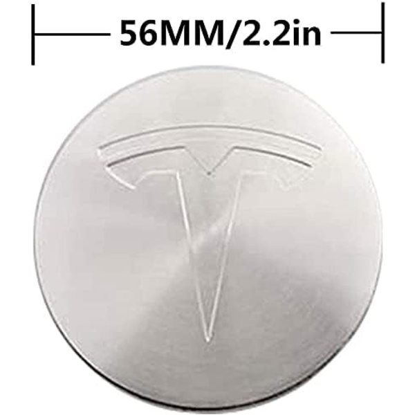 4st 56 mm (2,2 tum) cirkelbågeform 3D stereo aluminiumlegeringshjul Navkapslar Cover Emblem Märkedekal passar för Tesla Roadster ModelS X 3 Y silvery