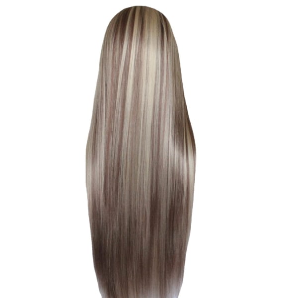 Europeisk och amerikansk peruk spets frontal lång rak peruk blandad brun blond lutning spets frontal