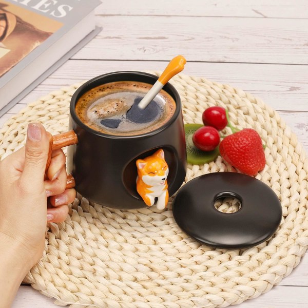 Söt keramisk kaffemugg, 3D-djurmönsterkopp för te Juice Mjölkchoklad Cappuccino, Roligt Lmitation Trädesignhandtag och matchande sked Perfekt