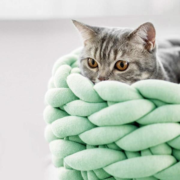 Bomuldsstrikket Dyrebed Kurv Varmt Strikket Kattenest Komfortabel