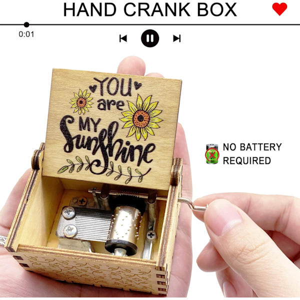 You are My Sunshine Music Box, en personlig liten speldosa med lasergravering Retro trähandgjord vev, födelsedag/jul/ alla hjärtans dag/Ann