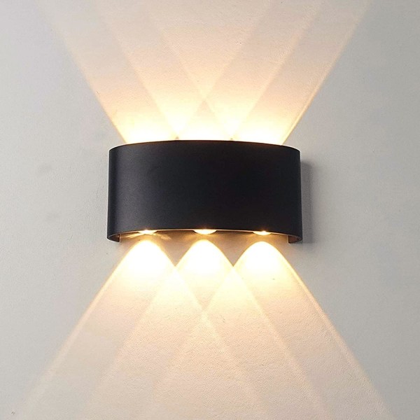 LED inomhusvägglampa 6W modern vägglampa, IP65 vattentät aluminium utomhusvägglampa, upp och ner spotlampa (varm vit)