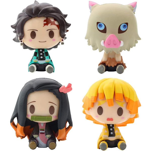 Style Demon Slayer Anime Kagedekorationsfigurer, PVC Modeldukker Q Version Zenitsu Nezuko Inosuke Actionfigur Statuer