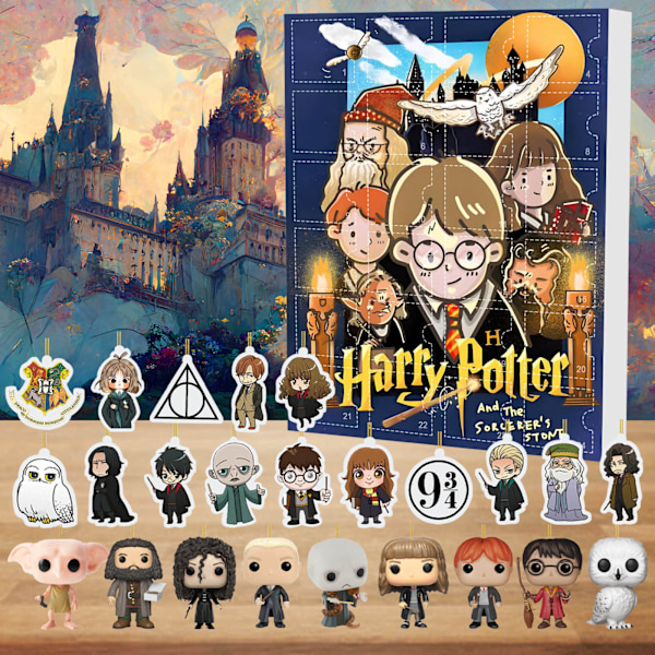 Ny i lager 2024 Julnedräkningskalender Harry Potter Doll Anime Figur Harry James Potter Hermione Jean Granger Leksaker Present B