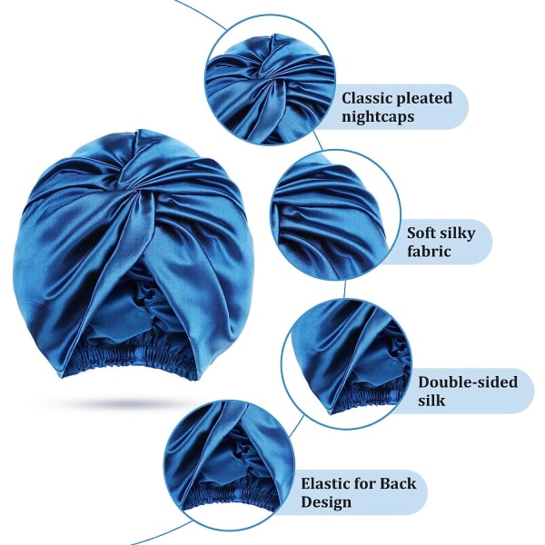 4 delar Silk Sleep Bonnet Sleep Silk Night Cap Sleep Hat Huvudbonader Båda sidor Klassisk plisserad för kvinnor