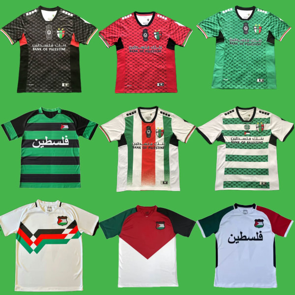 2024 Palestina Fotbollströjor Svart Center Stripe Fotbollströja Rättvisa Mars Fotboll Uniform Jersey Fotbollströja 100-årsjubileumsutgåva S