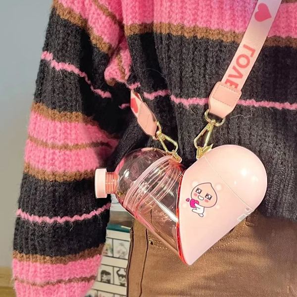 Kärleksförvaringskopp Hjärta Vattenflaska Fitness Sport Kreativ vattenflaska med bärbar rem för resor Lätt att bära kopp present (rosa)