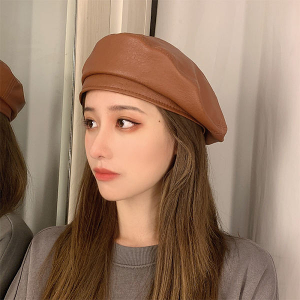 Hatt kvinnlig koreansk version tide all-match retro PU-lädernät re
