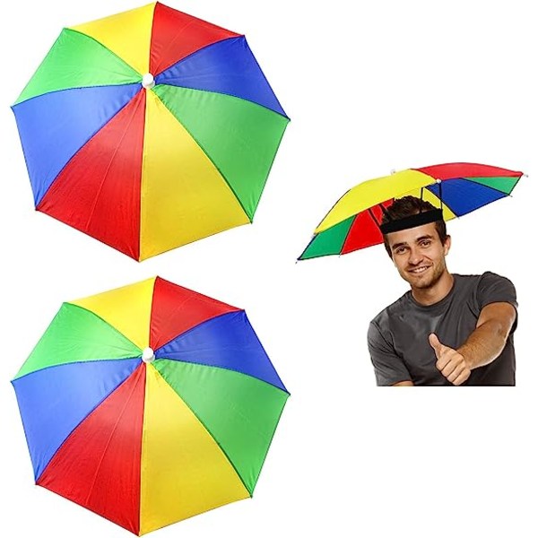 Paraplyhatt, 2 st Regnbågsparaply Solskydd Fiskeparaplyhatt med resårband Justerbar strandhuvud Paraplyhatt