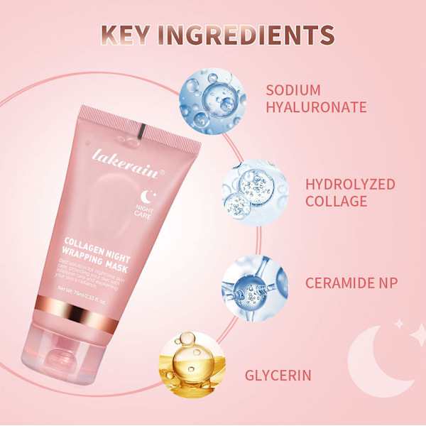 Lakerain-Collagen-Mask för förpackning över natten Elasticity Hydration Care Minskar slapphet