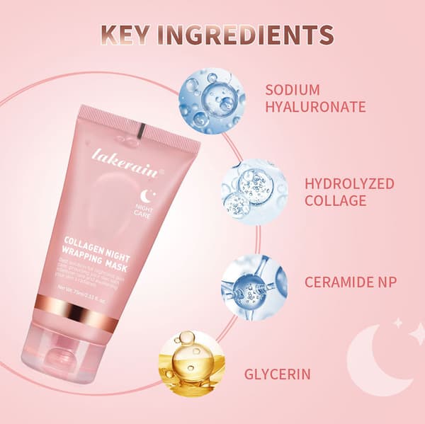 Lakerain-Collagen-Mask for pakking over natten Elastisitet Hydration Care Reduserer slapphet