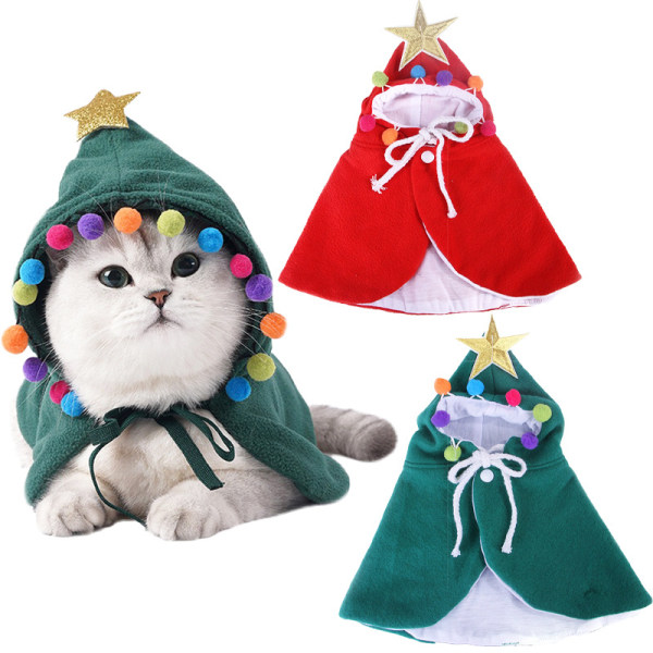 Husdjursjulkostym Valpjulkappa med stjärna och Pom Poms Katttomtekappa med tomteluva Cosplay Festklänning för små till medelstora katter och hundar