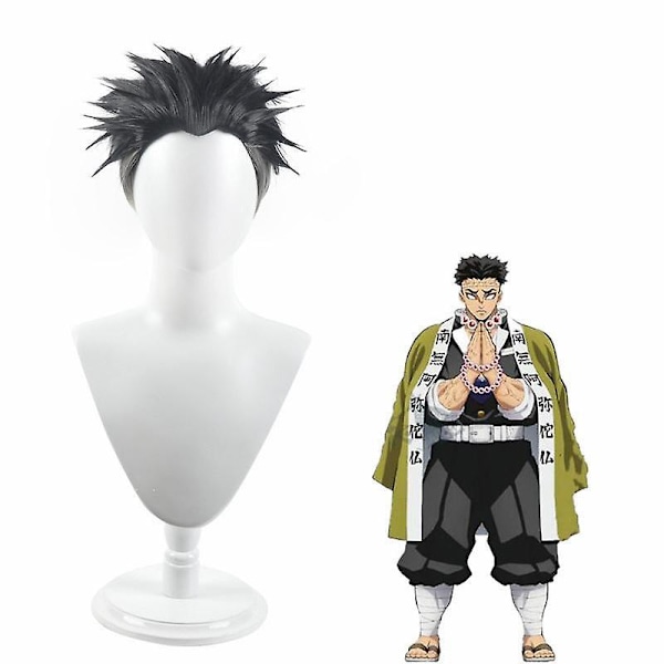 Kimetsu No Yaiba Stein-søyle Gyomei Himejima Cosplay Parykk Syntetiske Parykker + Parykkhette