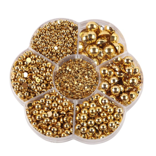 3100 stycken 2/3/4/5/6/8/10 mm halvrunda imiterade pärlsmycken med guld- och silvertillbehör till DIY-pärlor (guld)