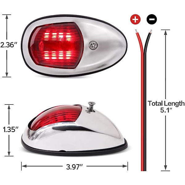 2 STK LED Bådnavigationslys, Bådbovlys, Marine Bådnavigationslampe. Perfekt til Ponton, Skeeter, Power Boat og Skiff (Elektropletteret sølv
