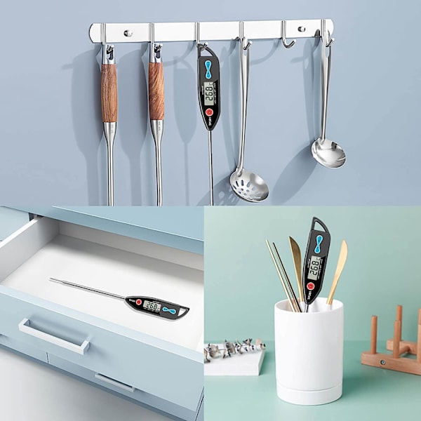 Kjøkkentermometer Matlagingstermometer Øyeblikkelig Avlesning LCD-Skjerm Automatisk Avstenging Vanntett Lang Probe for BBQ Søtt Vann Grill BBQ Kjøkken Melk