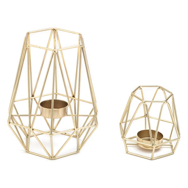 Set med 2 metall hexagon geometrisk design värmeljus votive ljushållare heminredning