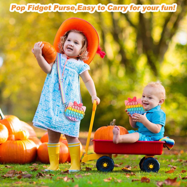Fidget Toy Bag Push Pop Bubble It 2 ​​i 1 plånbok, silikon multicolor sensorisk axelväska, anti-stress leksaksväska för flickor och barn