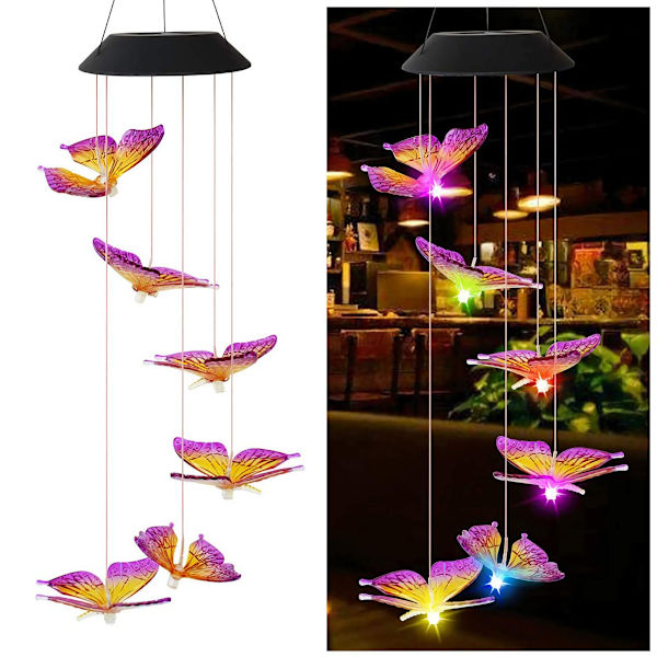 Solar Wind Chime Light Butterfly Style Vattentät Trädgårdshängande Lampor Utomhuslampa Trädgårdsstatyer
