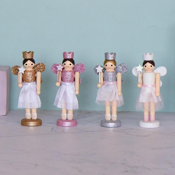 Nötknäppare hängande prydnadsfigurer – Fairy Balett Dancers Glittrade Christmas Mini Trä Nötknäppare Xmas Tree Ornament Set – 4 delar