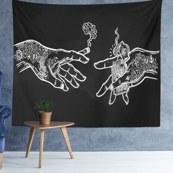 Vita och svarta blommiga händer Väggtapet, Psykedelisk Trippy Hippie Boho Nyhet Gobeläng Vägghängande, (150×100cm)