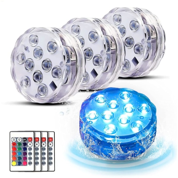 4 dykker Led Rgb lys for svømmebasseng, fontene, vanntette partylys, med fjernkontroll