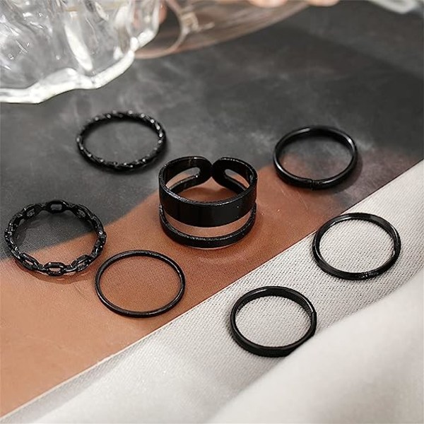 Svart Knuckle Ring Set för kvinnor för flickor Snake Chain Stacking Ring V