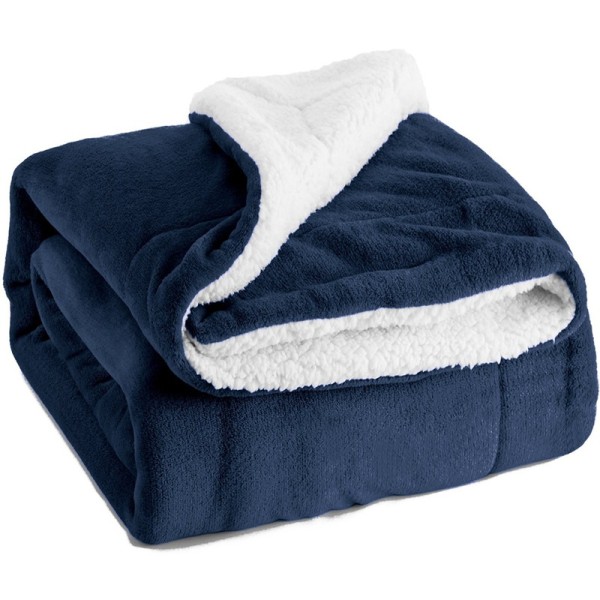 Sherpa Fleece filt för soffa - Marinblå Tjock Fuzzy, varma mjuka filtar och slänger, 160*130 cm (mörkblå)