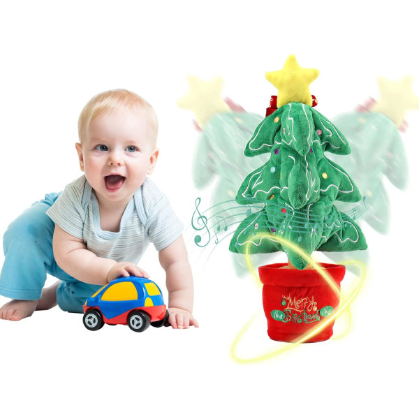 Julklappsdansleksak som sjunger, pratar, spelar in och upprepar vad du säger, rolig elektrisk leksak (julgran)