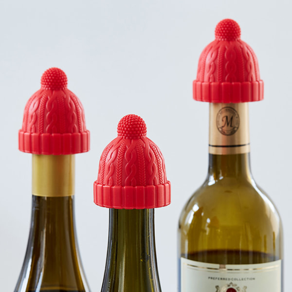 3 kreativa hattar, silikonproppar för vinflaskor, vinproppar, förseglade konserveringsproppar, rödvinsproppar för hushåll (röd)