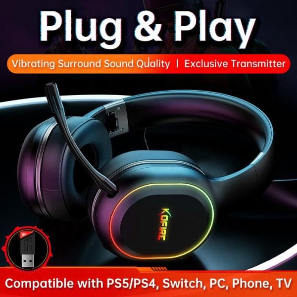 Gaming hörlurar med mic KOFIRE UG05 - Trådlösa upp till 40h för Ps4/Ps5 PC Black-red