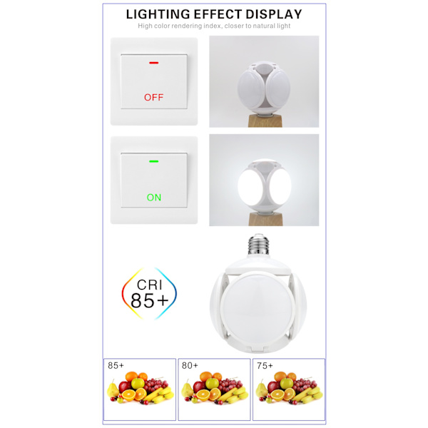 1st Kallvit 40W E27 LED Fotbollsljus Deformerbar Lampa Ingen Strobe Ingen flimmer Vikbar Glödlampa Kall Vit För Hem Inomhus Lager Garage
