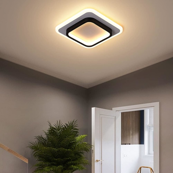 LED-lampor Small Square Nordic Fashion Svart Takljus för Hall Kök Vardagsrum Taklampa 20W 24CM (Varmt ljus)