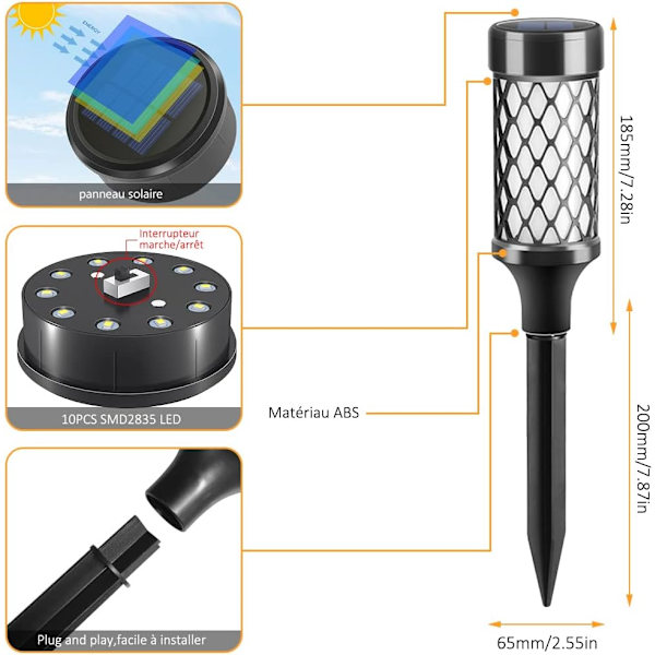 2-pack soldrivna utomhus trädgårdslampor varmvita, LED soldrivna lampor Vattentät IP65 utomhusdekoration för stigar/gård/uteplats/däck/bröllop/P