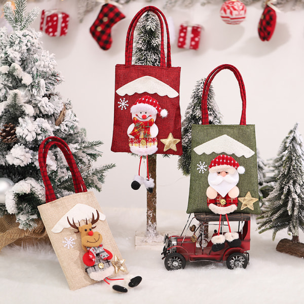 Julegavepose Tote Bag Lange Ben 3D Figurine Jule slikpose Børns Julegaver (Julesnemand)