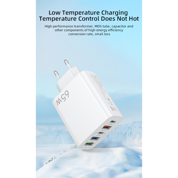 GaN Snabbladdning 65W USB Typ C-laddare PD 3.0 Snabbladdningsvägg För Telefonadapter För iPhone 15 Xiaomi Huawei Samsung Oneplus