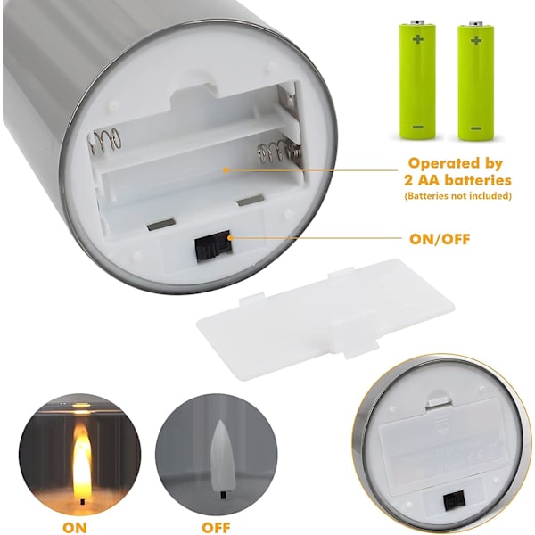 Gråt glas flammeløst lyssæt, 3 stk. (D: 3 \"X H: 4\"/5 \"/6\"), ægte flimrende batteridrevet lys, ægte voks LED søjlelys, med 10-tasters fjernbetjening
