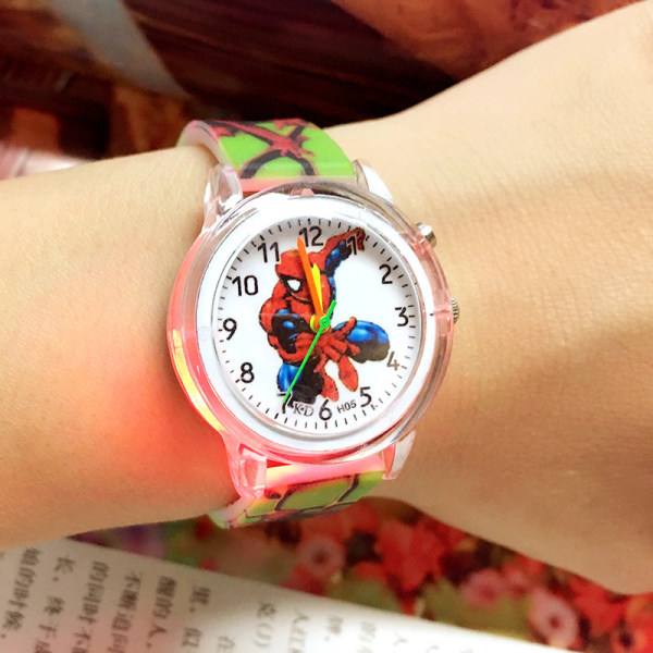 Blinkande ljus Spiderman Watch Barn Pojke Night Luminous Watches (grön)