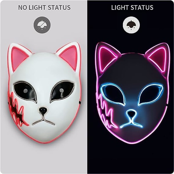 LED Demon Slayer Mask, Fox Mask Japansk Anime Killer Anime Cosplay Personlighet Mask Rollspel Maskerad Huvudbonad Julfest Kostymtillbehör