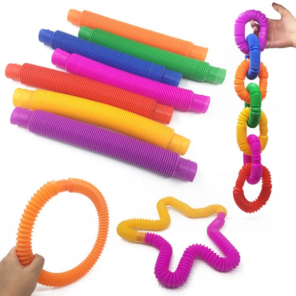 7-pack mini sensoriska leksaker i poprör - finmotorik och L