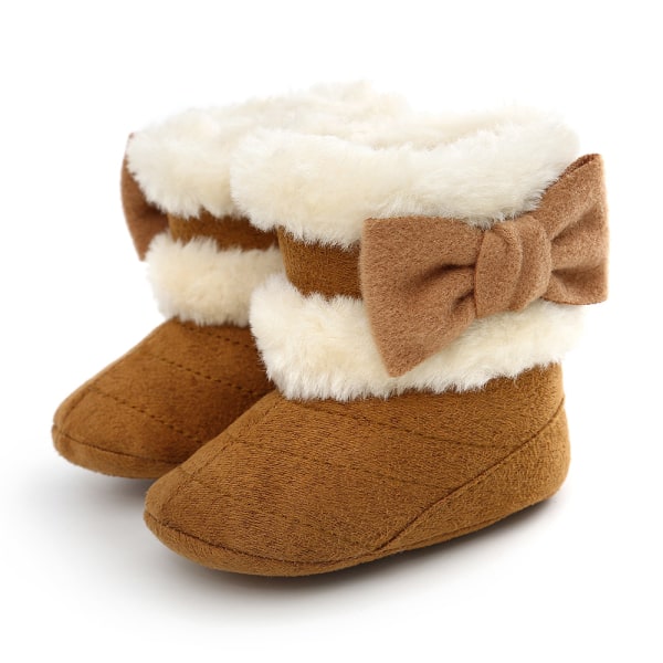 Spädbarnsstövlar Vinter Baby Girl Skor Mjuk sula Anti-halk Toddler Snow Warm Prewalker Newborn Boots (12-18 månader, bruna)