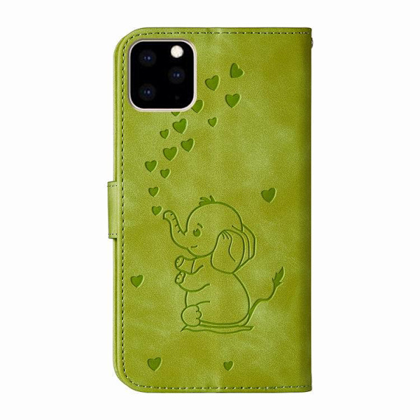 Iphone 11 phone case, Lovely Elephant Love Heart tecknat mönster med kortplats, fällbart stativ, magnetiskt cover, kompatibelt för Iphone 11 Green