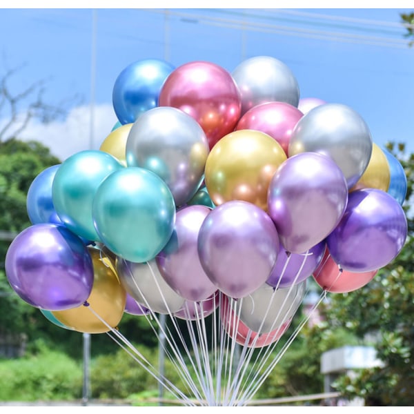 Festballonger, 100 stycken 10-tums metalliska latexballonger, dekorativa ballongsatser i olika färger, lämpliga för födelsedagar, bröllop, jul