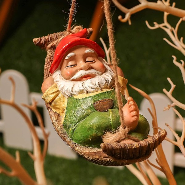 Rolig tomte trädgårdsdekorationer Utomhus hängande staty Fairy Garden Gnome