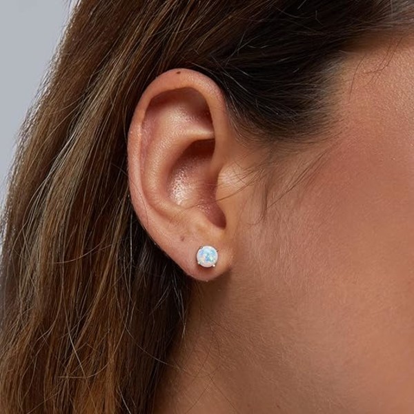 Opal örhängen Sterling Silver Solitaire Style Smycken för kvinnor Flickor 4-stifts inställning 6 mm